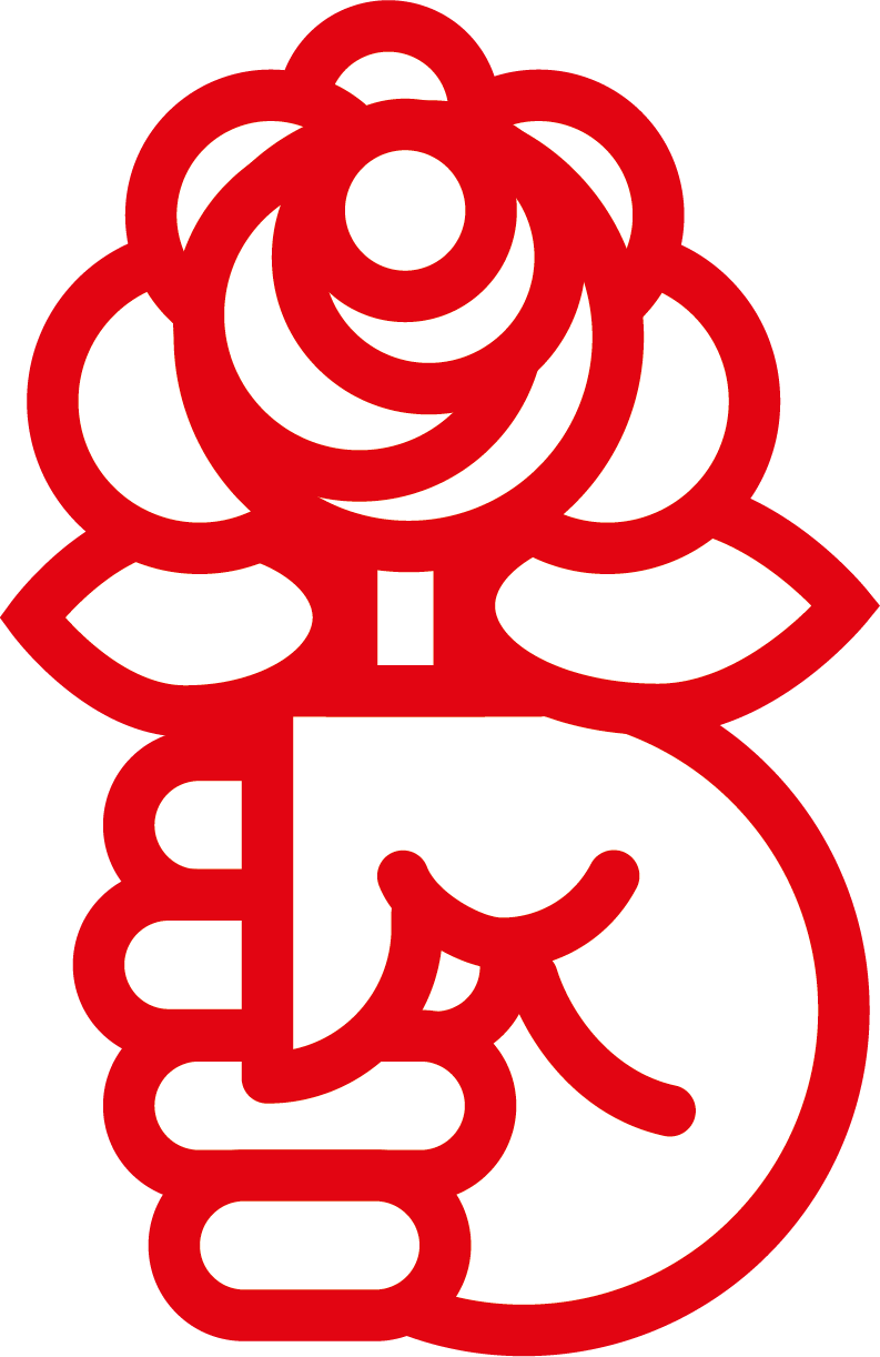 Juso Hand mit Rose rot transparent
